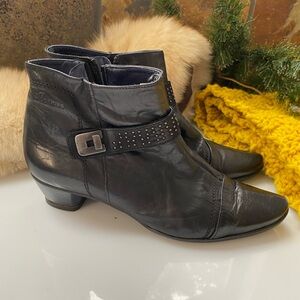 Dorking Black Leather Ankle Boots with Studded Strap